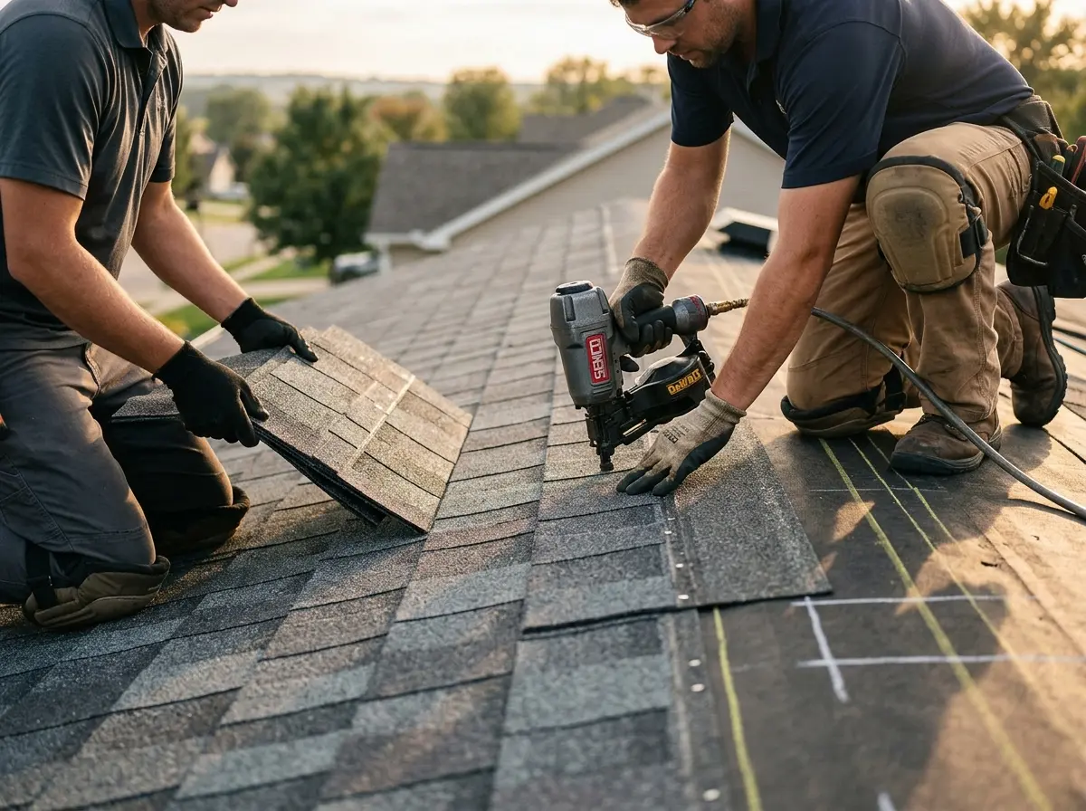 Professional roofer working on a residential roof in Phillipsburg